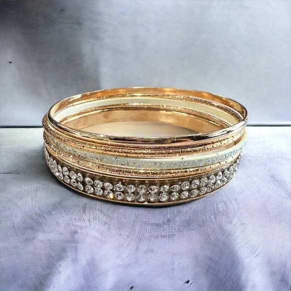 Girls Golden and Glitter Bangle Bracelet Stack - Picture 1 of 5